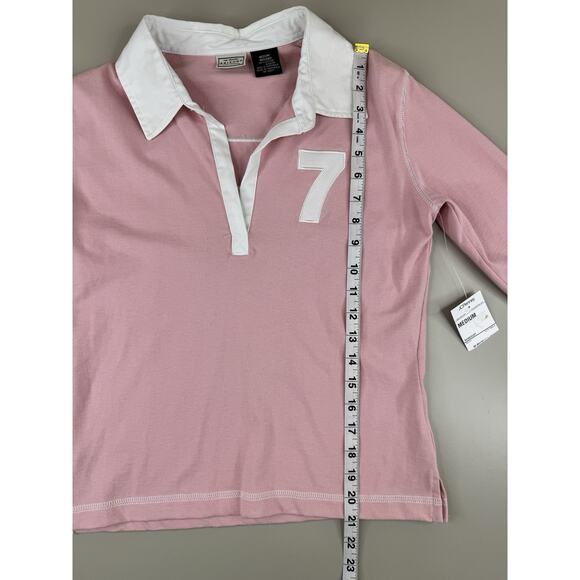 Vintage Arizona Jean Co Womens Y2K Rugby Polo Shirt Top Pink Preppy Old Money - Picture 10 of 12